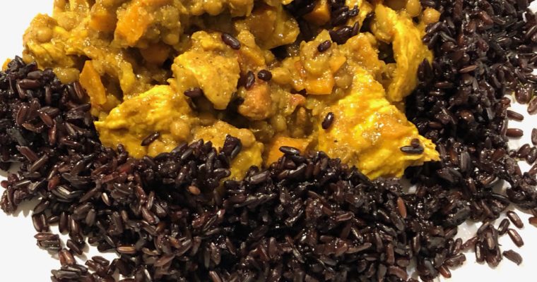 Pollo, lenticchie, riso Venere e … tantissimo curry