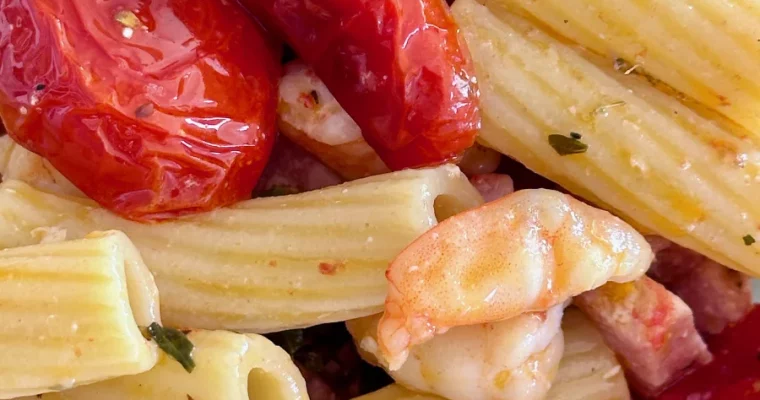 I TORTIGLIONI CON IL SUGO DI GAMBERI E TONNO – IL POMODORO CONFIT